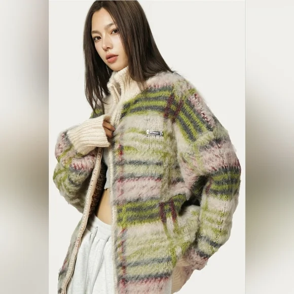 Fuzzy Knitted Mock Neck Cardigan ▪︎ Multi Color ▪︎ MD - Picture 6 of 13